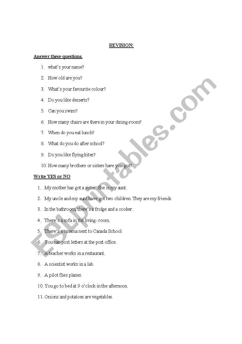 Revision worksheet