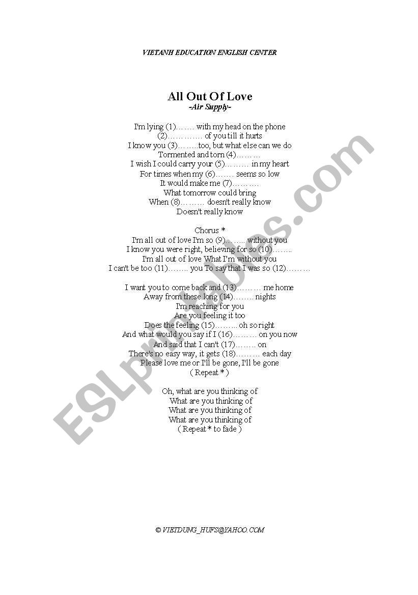 Learning by songs worksheet