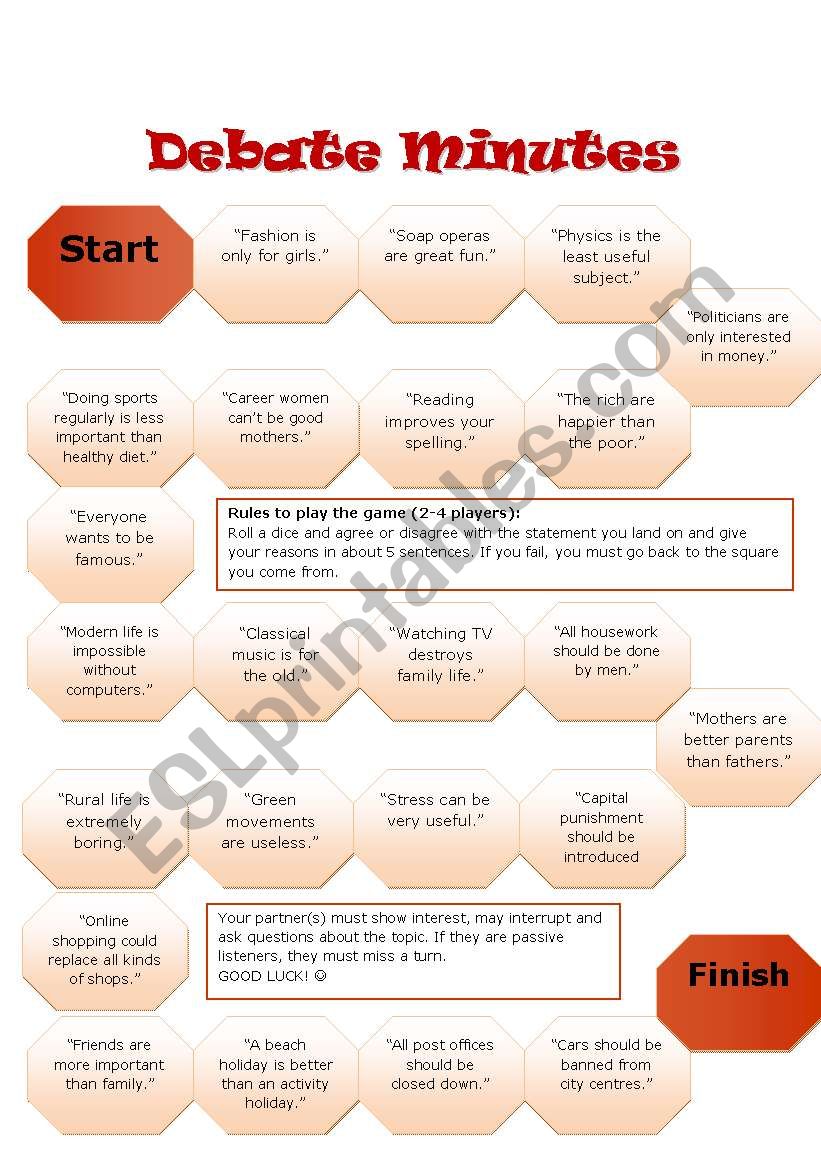 Debate Minutes - Boardgame worksheet