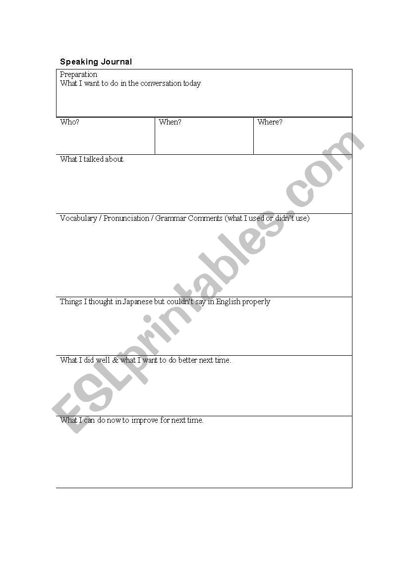 Speaking Log worksheet