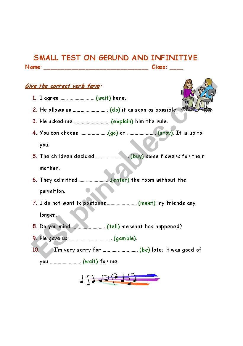 test on gerund or infinitive worksheet