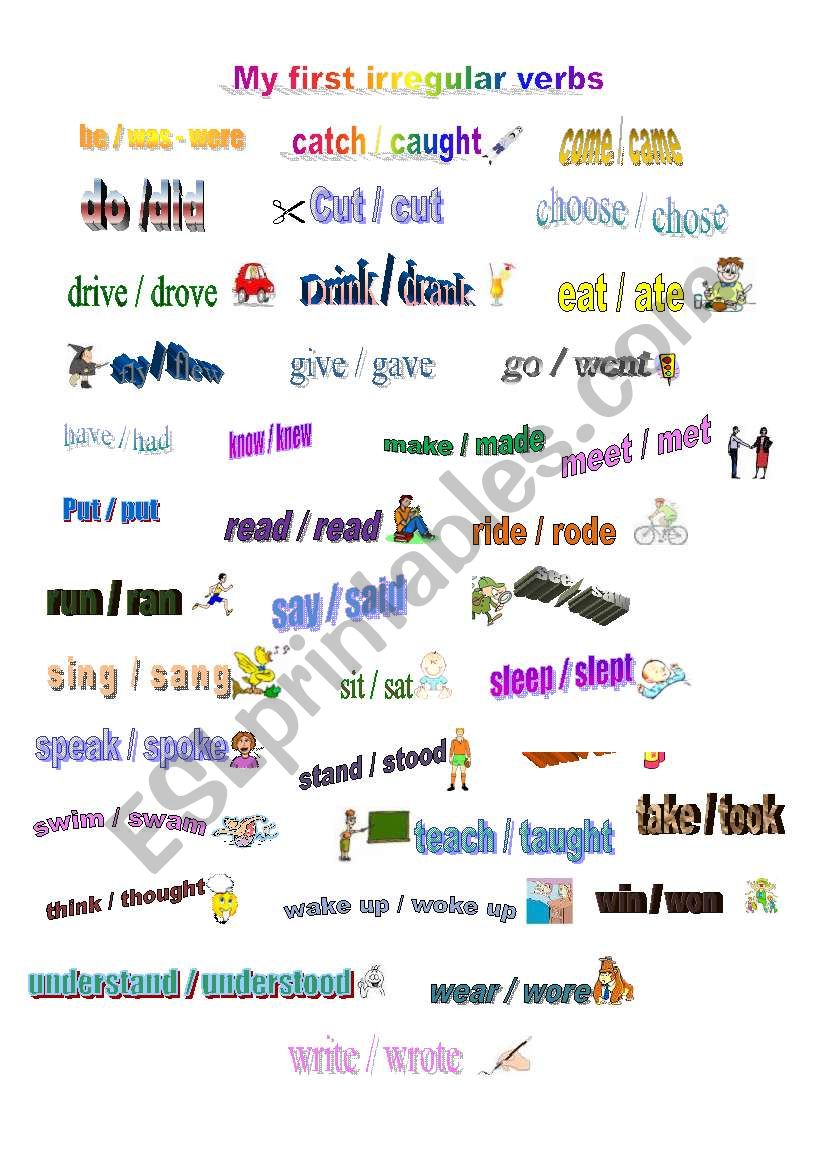 Illustrated irregular verbs worksheet