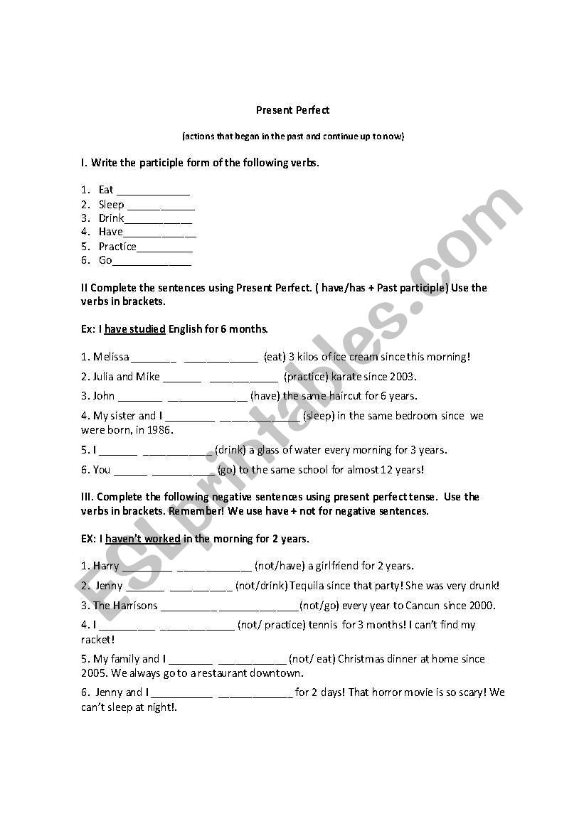 Present Perfect Quiz worksheet