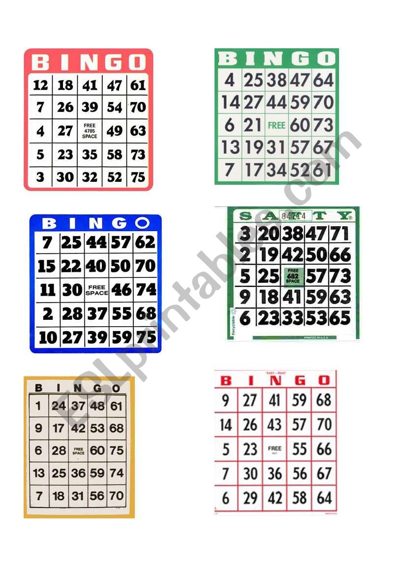 bingo game worksheet