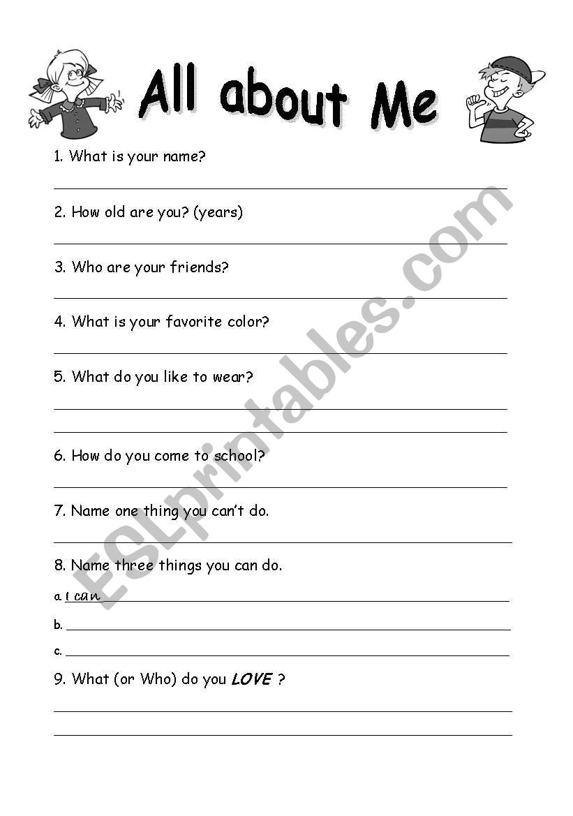 write about yourself -basic worksheet