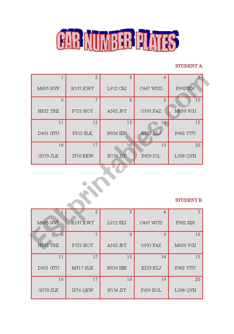 Activity to practise numbers and letters