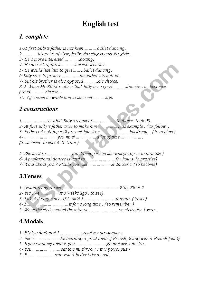 billy elliot worksheet