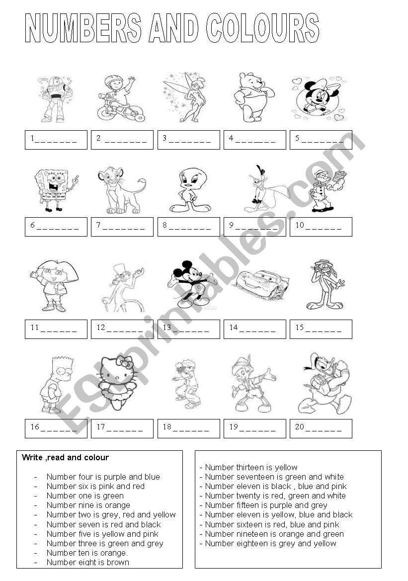 NUMBERS AND COLOURS worksheet