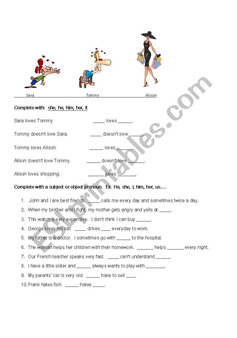 Object/subject pronouns worksheet