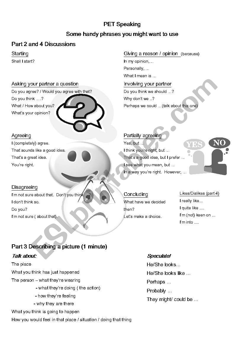 Useful expressions for Cambridge PET exam