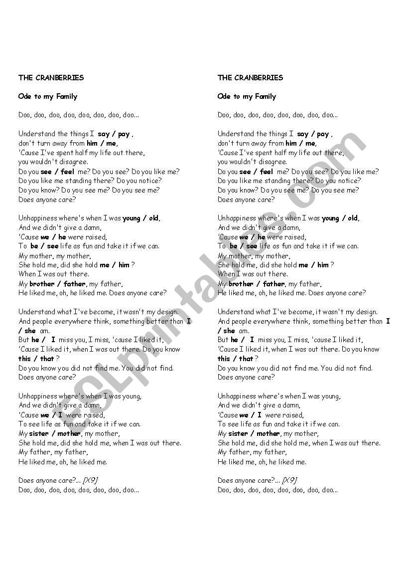 Song Activity worksheet