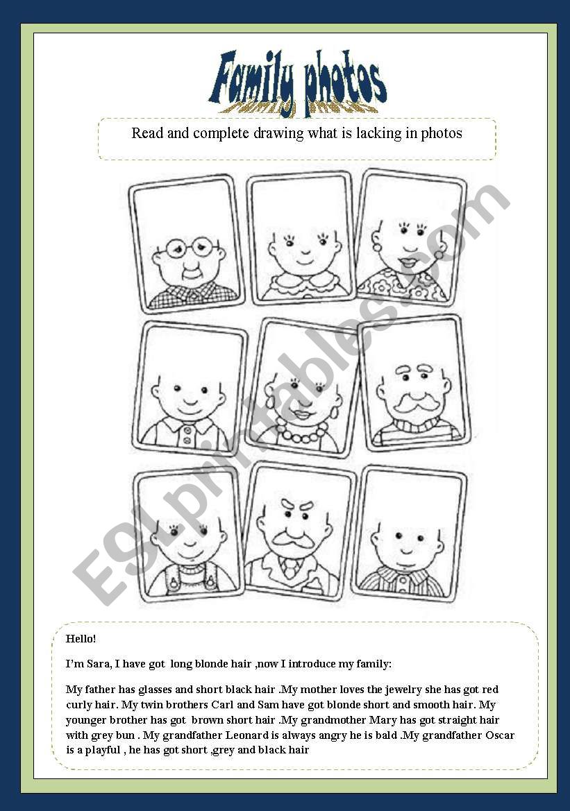 Family photos worksheet