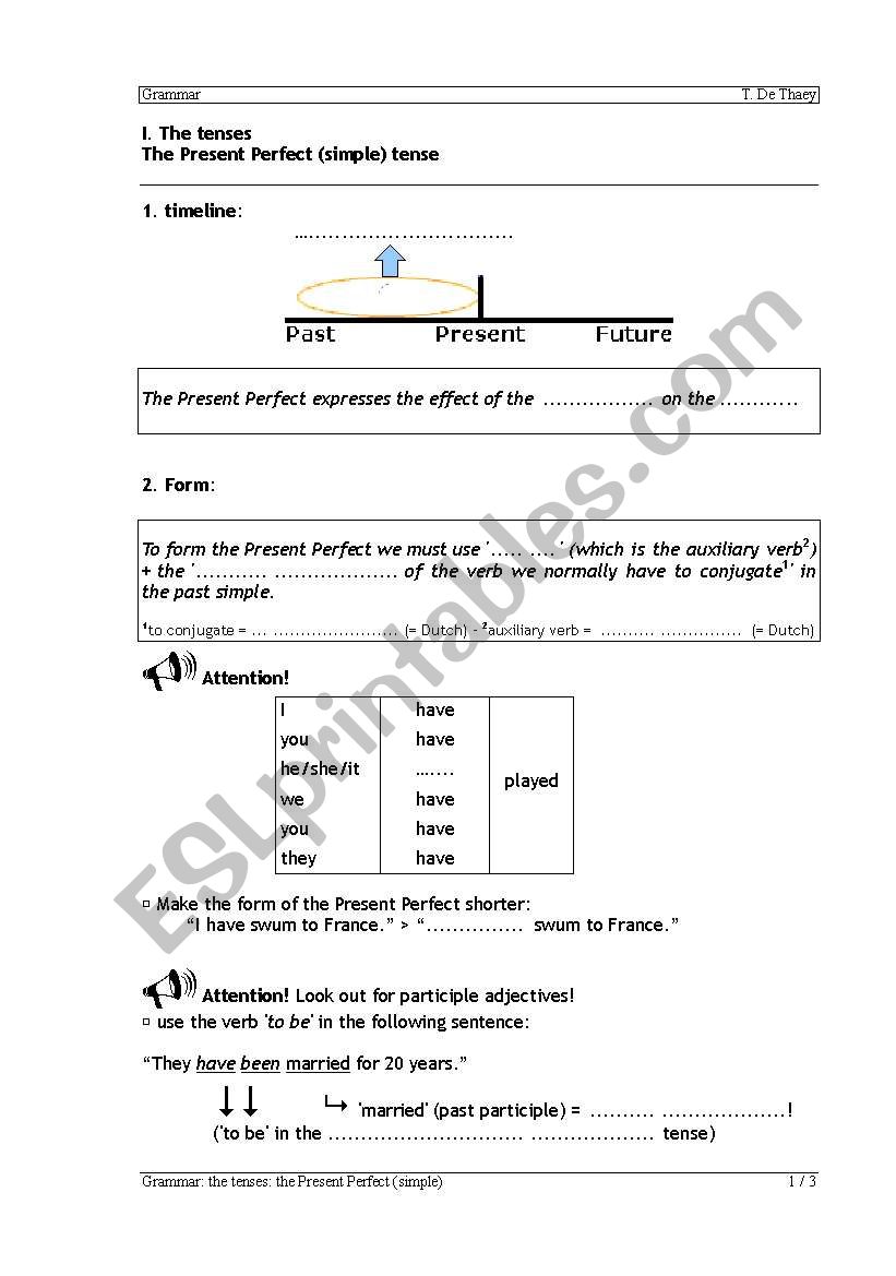 Worksheets on the present perfect (simple)