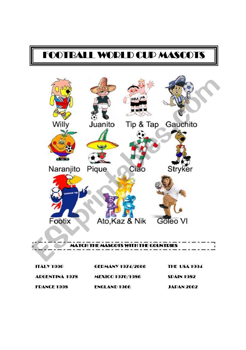World cup mascots worksheet
