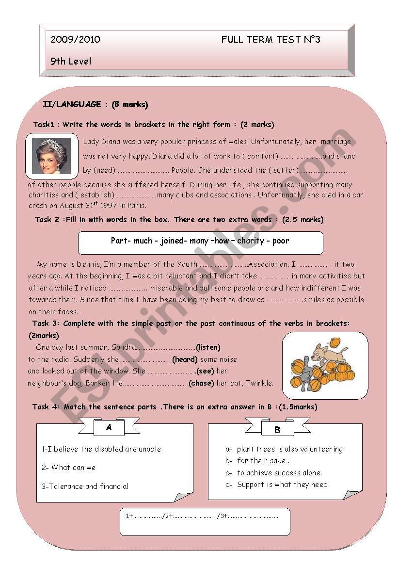 full term test n3 for 9th form tunisian pupils (part 2)