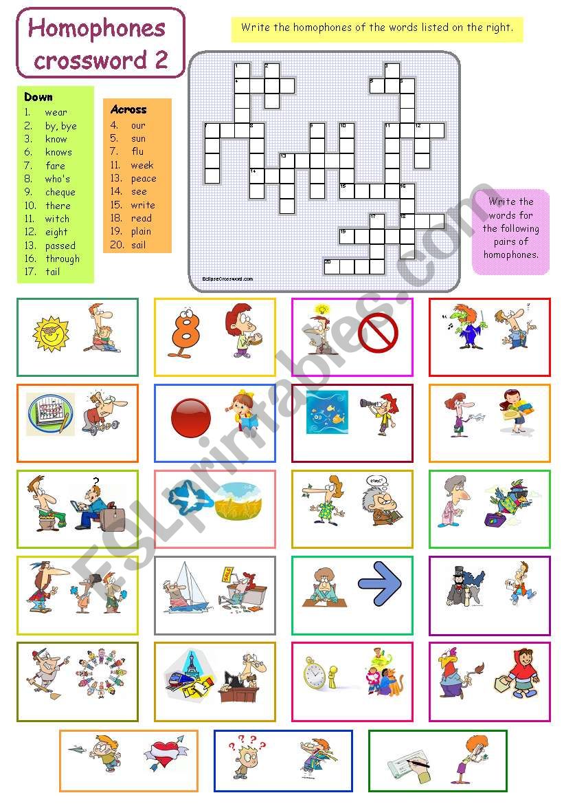 Homophones crossword - part 2 (plus key)