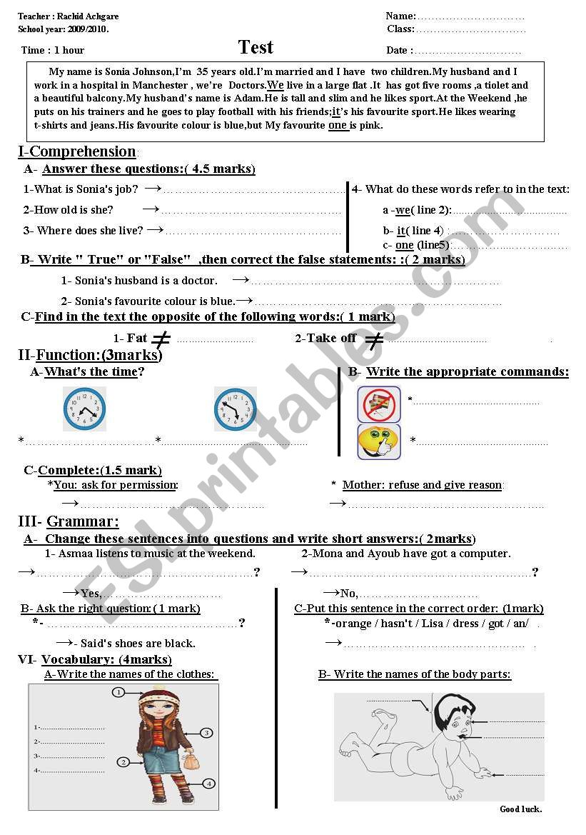 second term test worksheet