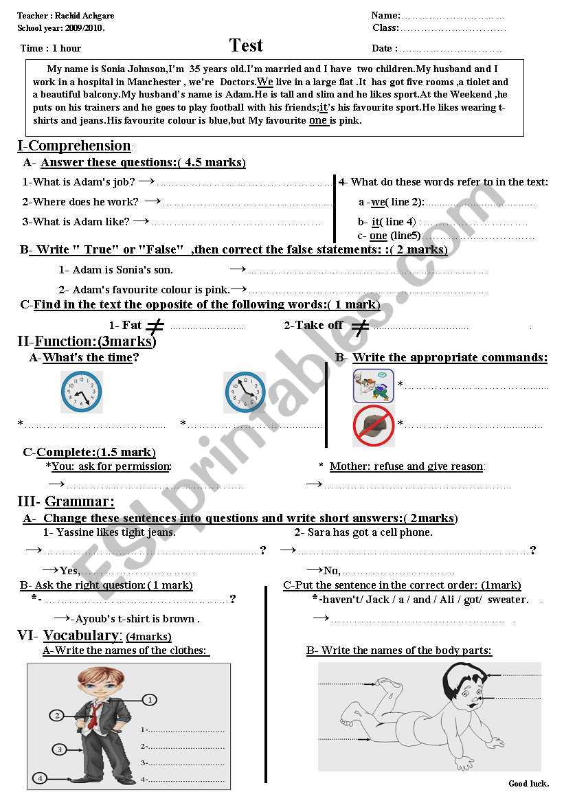 second term test worksheet