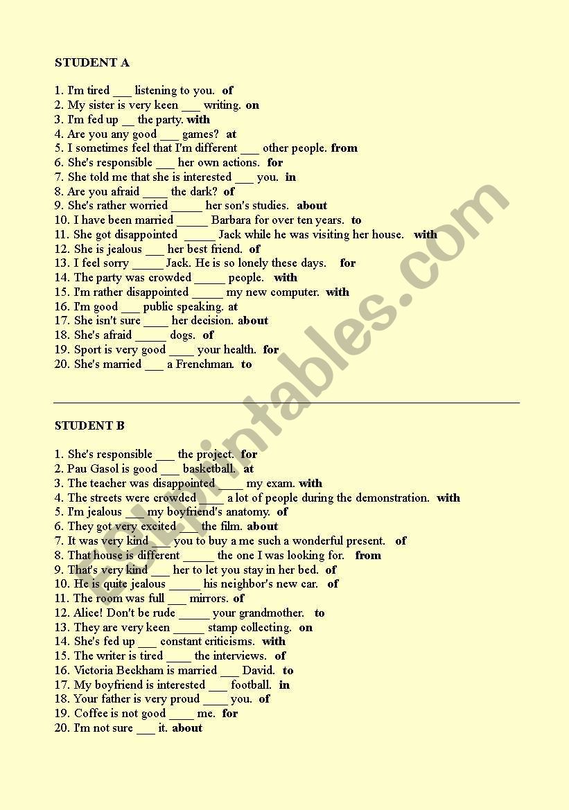 Prepositions worksheet