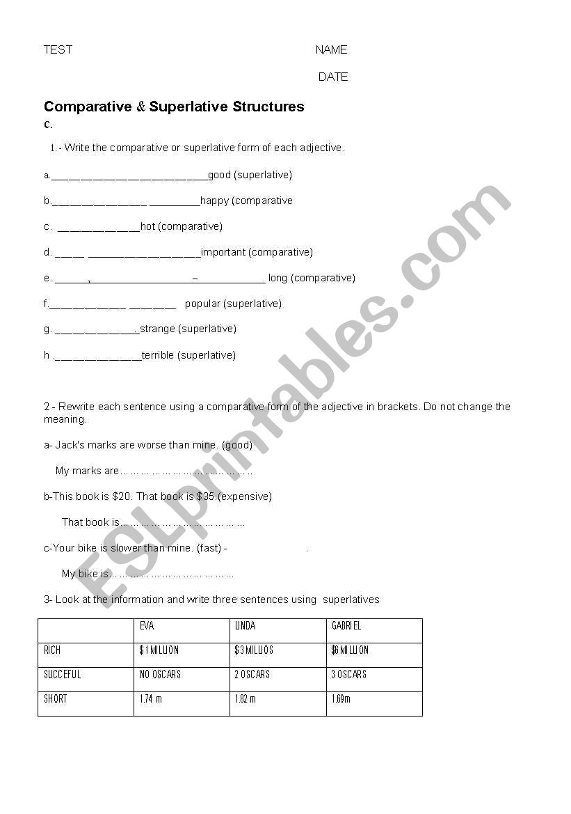 TEST COMPARATIVES & SUPERLATIVES