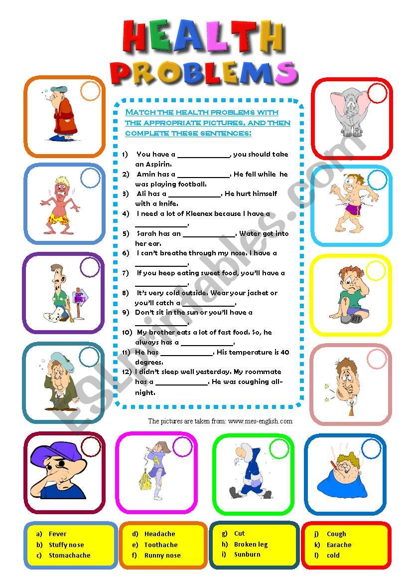 Health problems + key worksheet