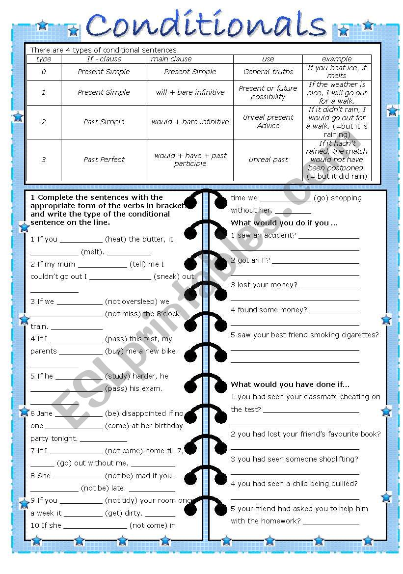 conditionals (with key) worksheet