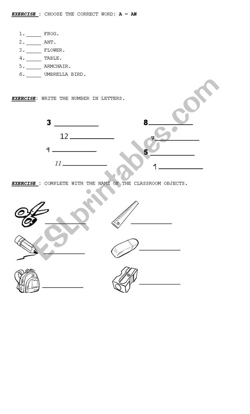 A-AN, Numbers and School Objects