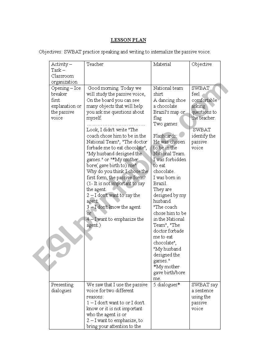 Passiive voice - lesson plan worksheet