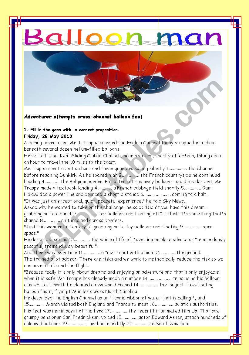 Balloon man worksheet