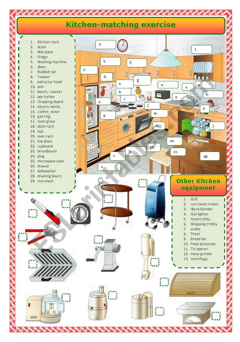 Kitchen-matching activity worksheet