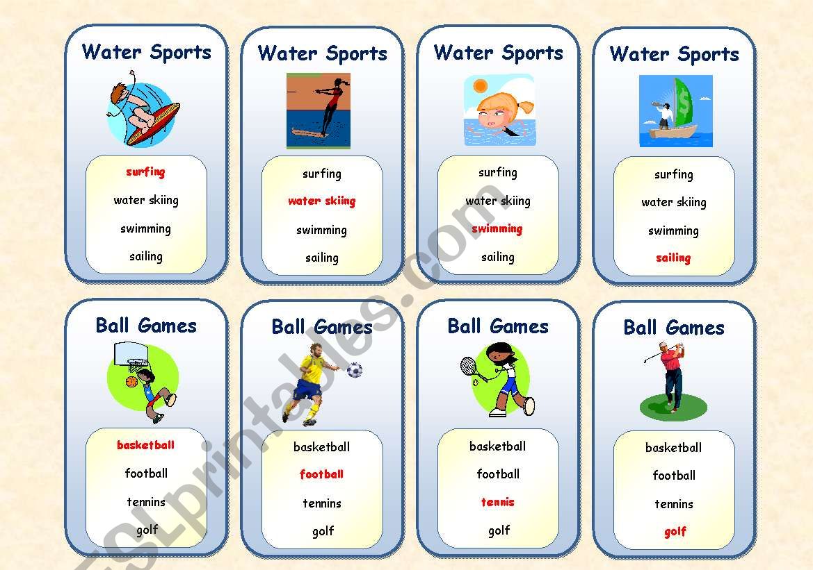 Happy Family (Foursomes) - A Card Game to practice Sports Vocabulary (Rules  included) - ESL worksheet by sharon f