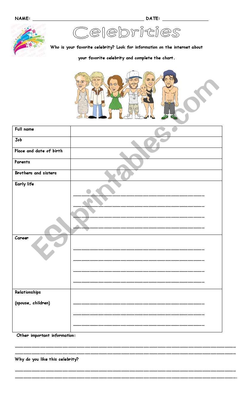 celebrities worksheet