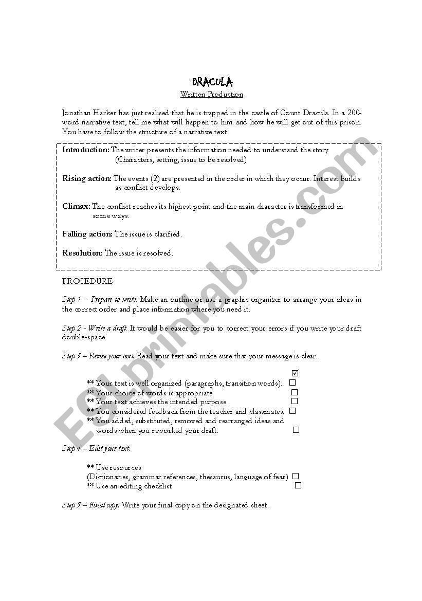 Dracula Written Production worksheet