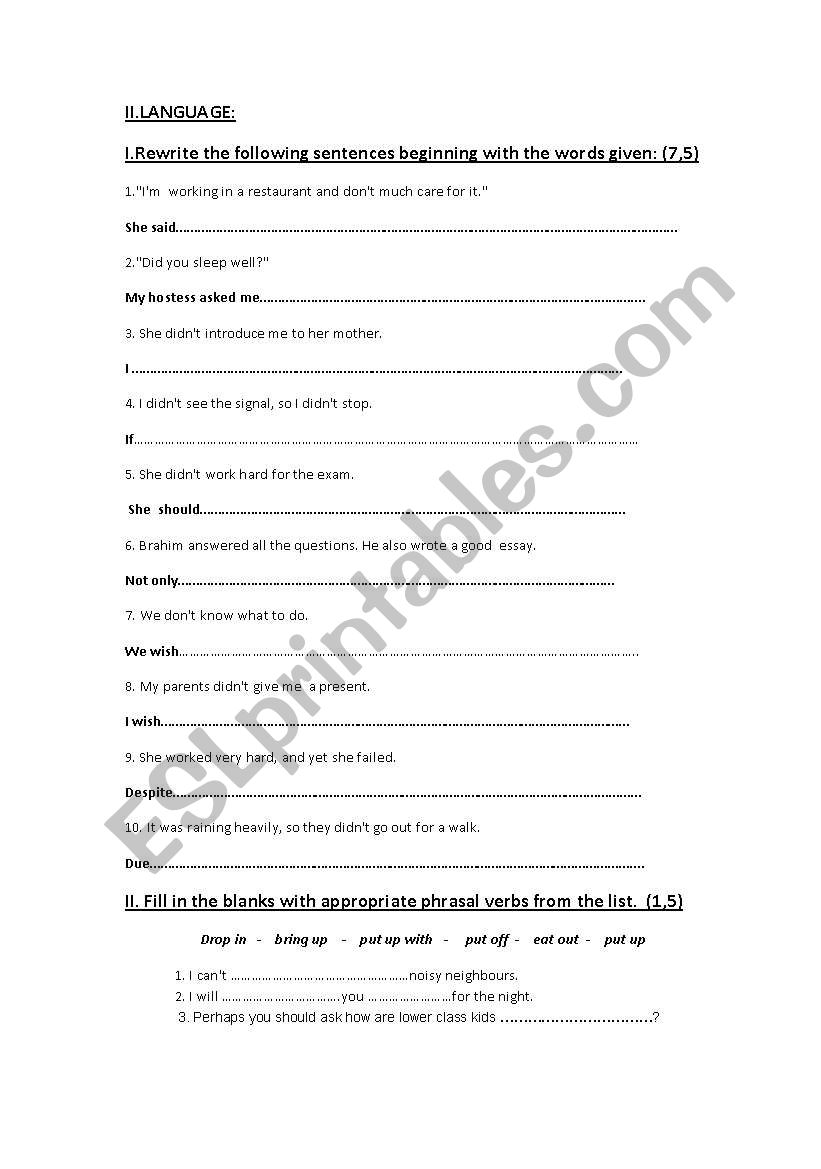 Language Quiz worksheet