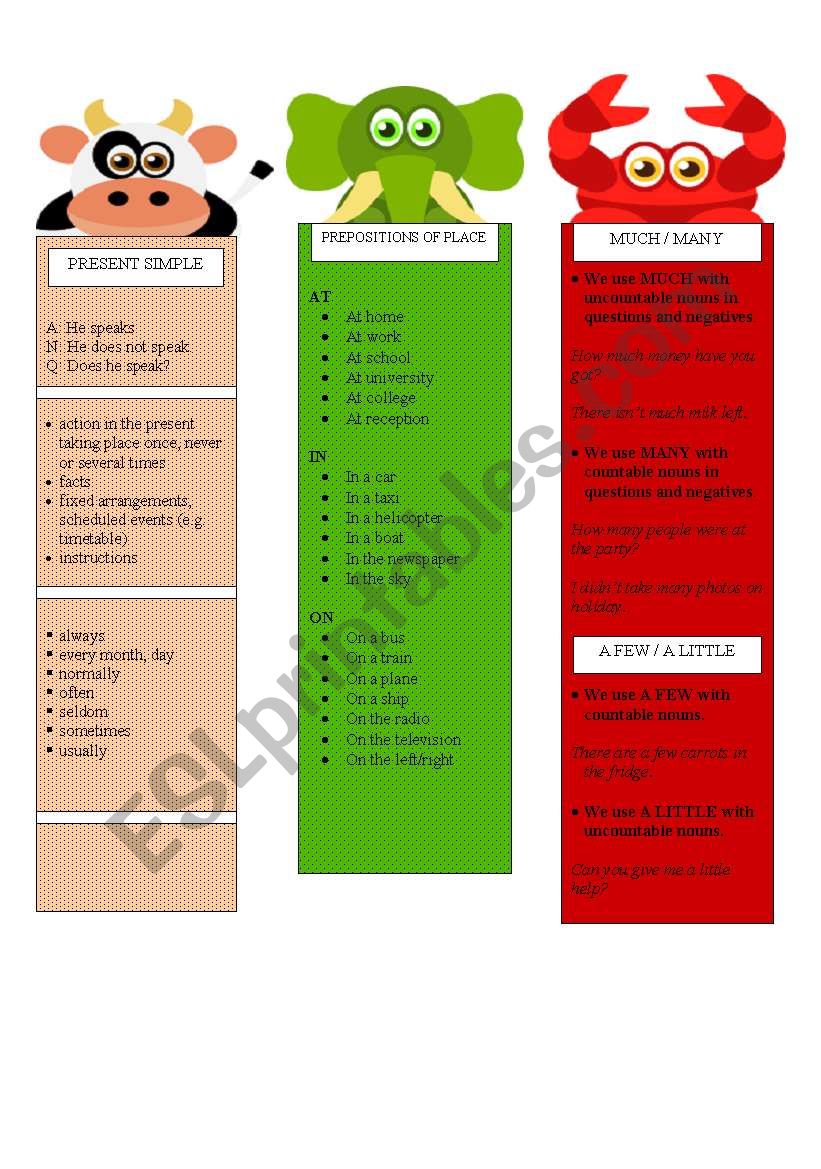 bookmarks worksheet