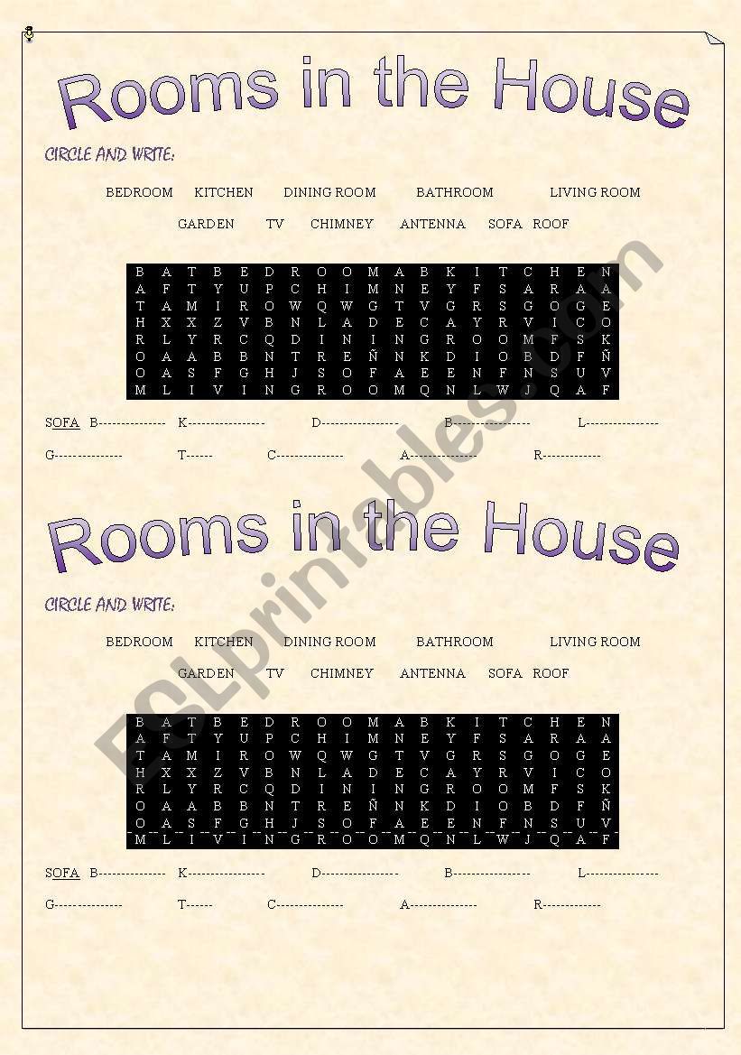 Rooms in the house worksheet