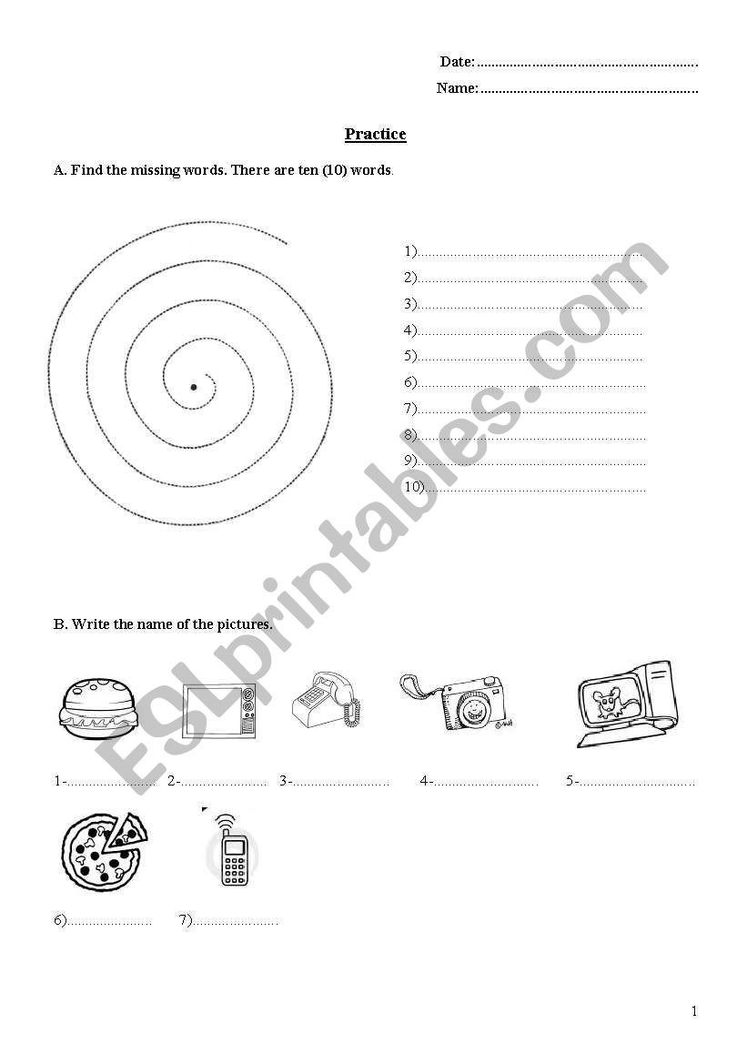 everyday objects worksheet