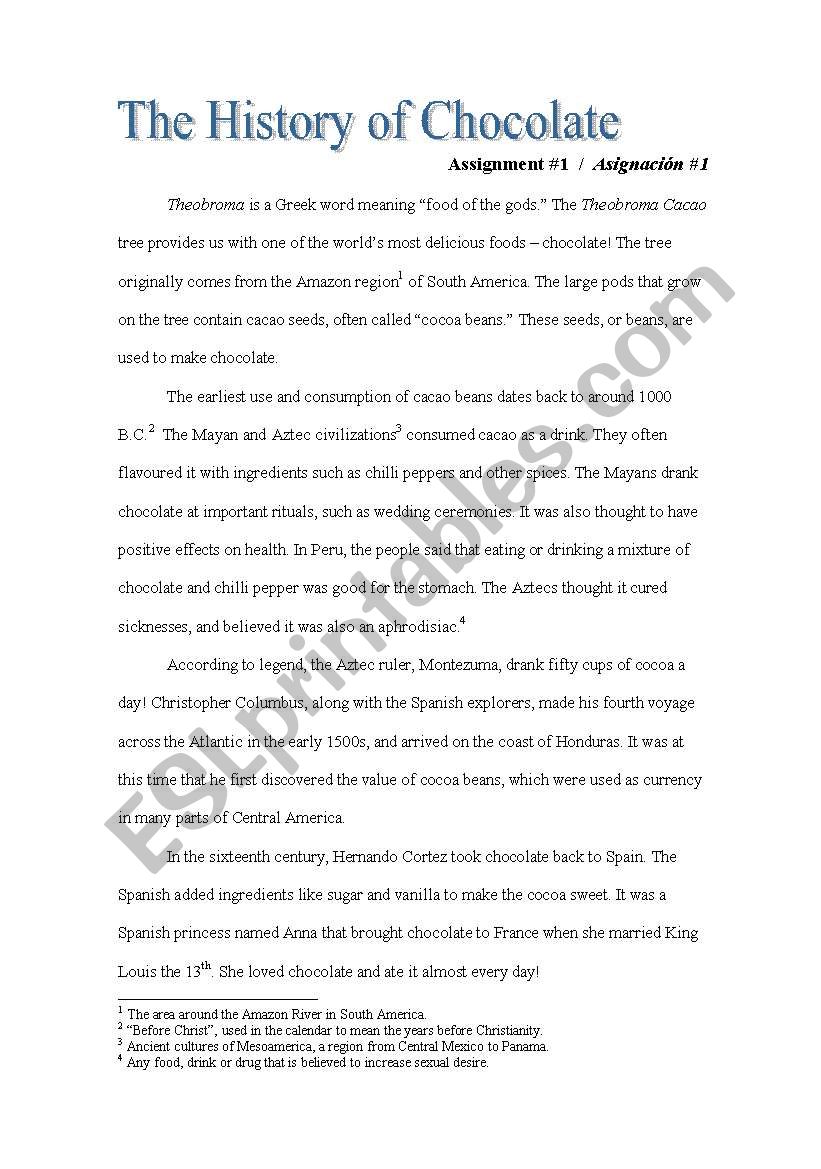 The History of Chocolate worksheet