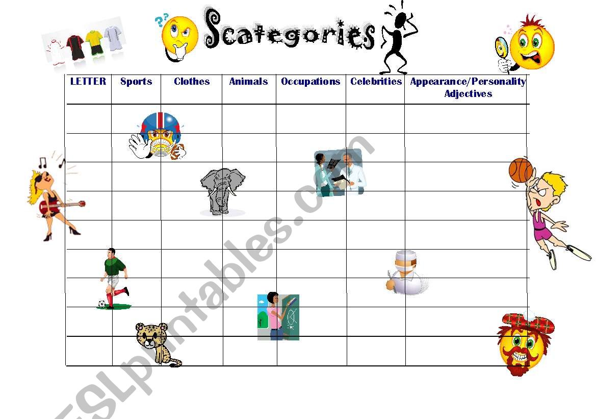 Scategories worksheet