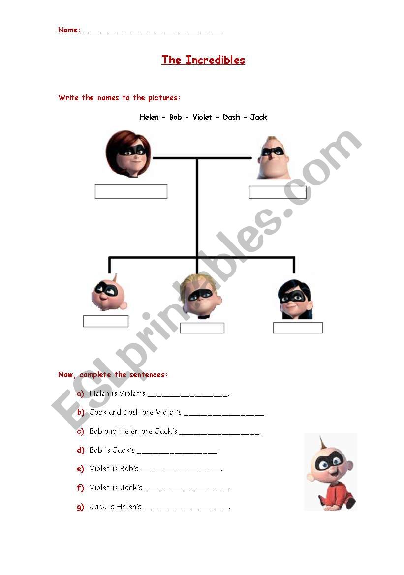 The Incredibles - family tree worksheet