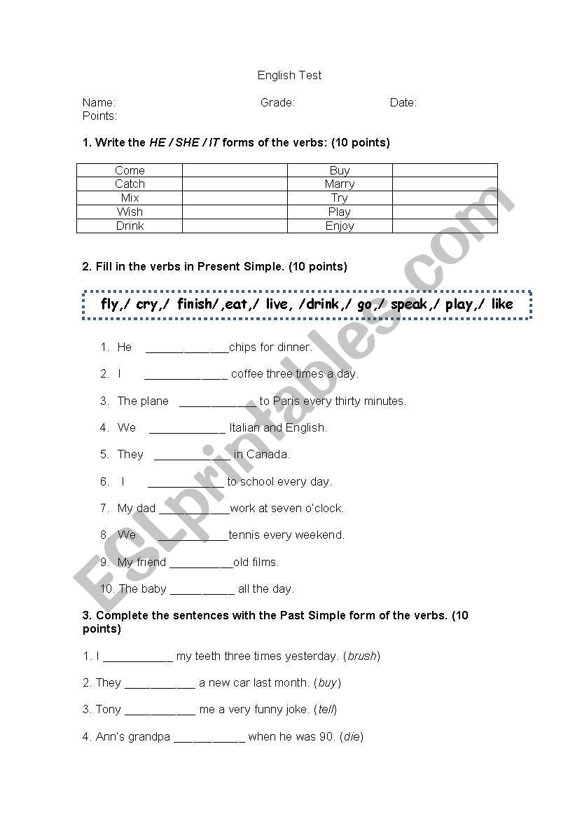 English Test worksheet