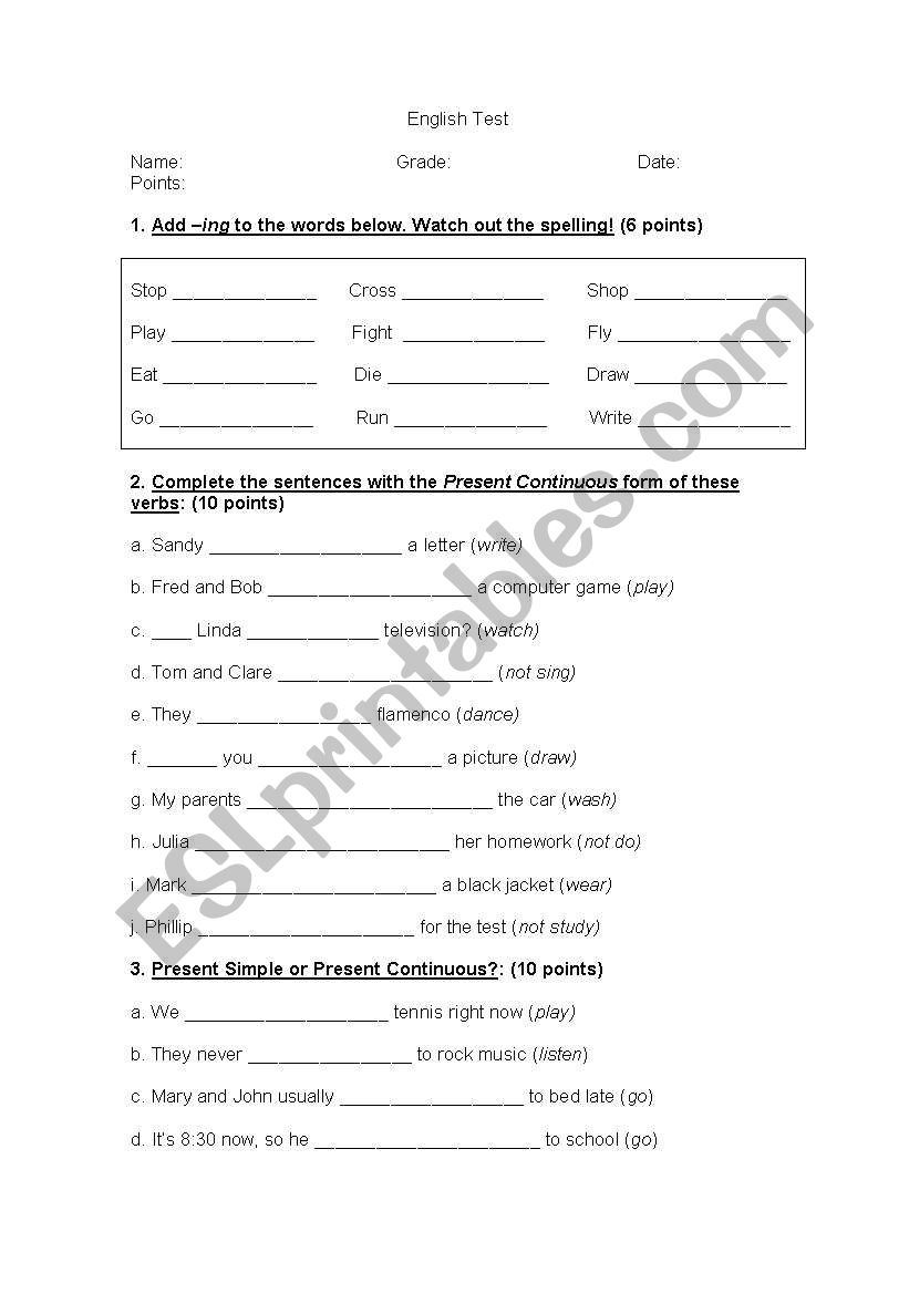 English Test  worksheet