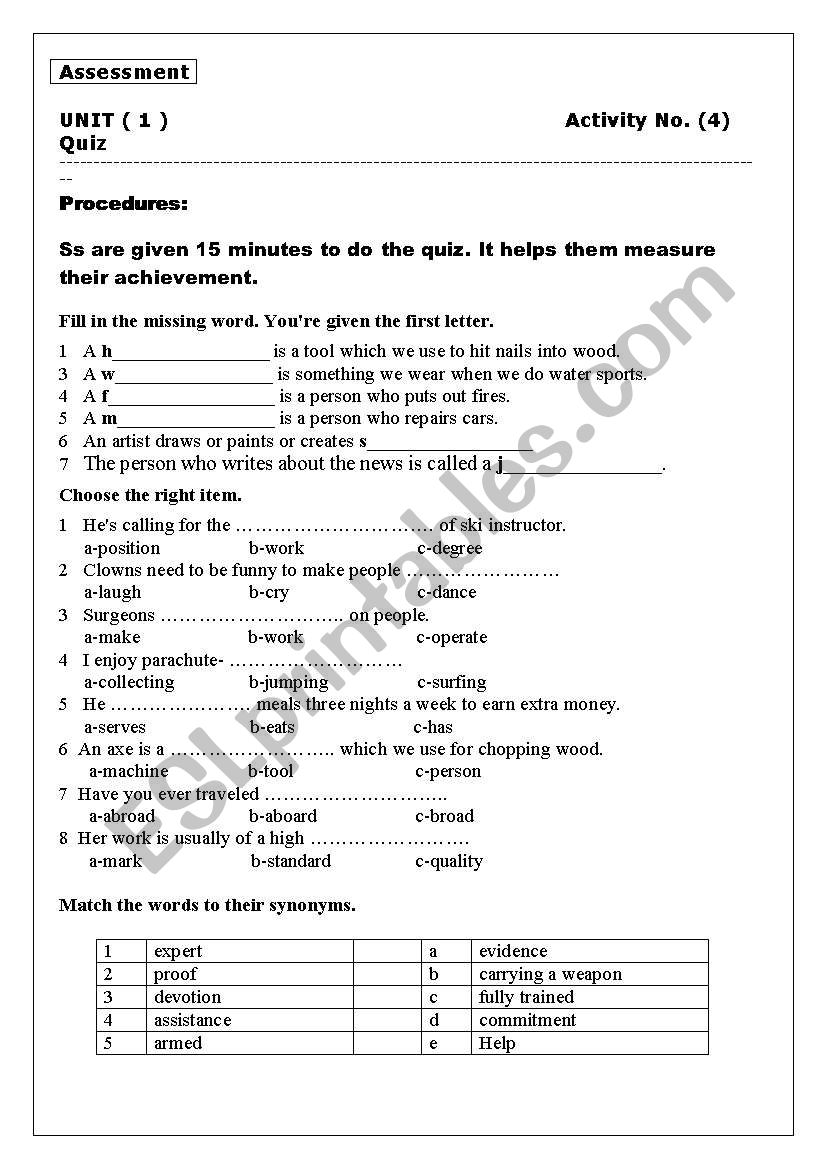 quiz worksheet