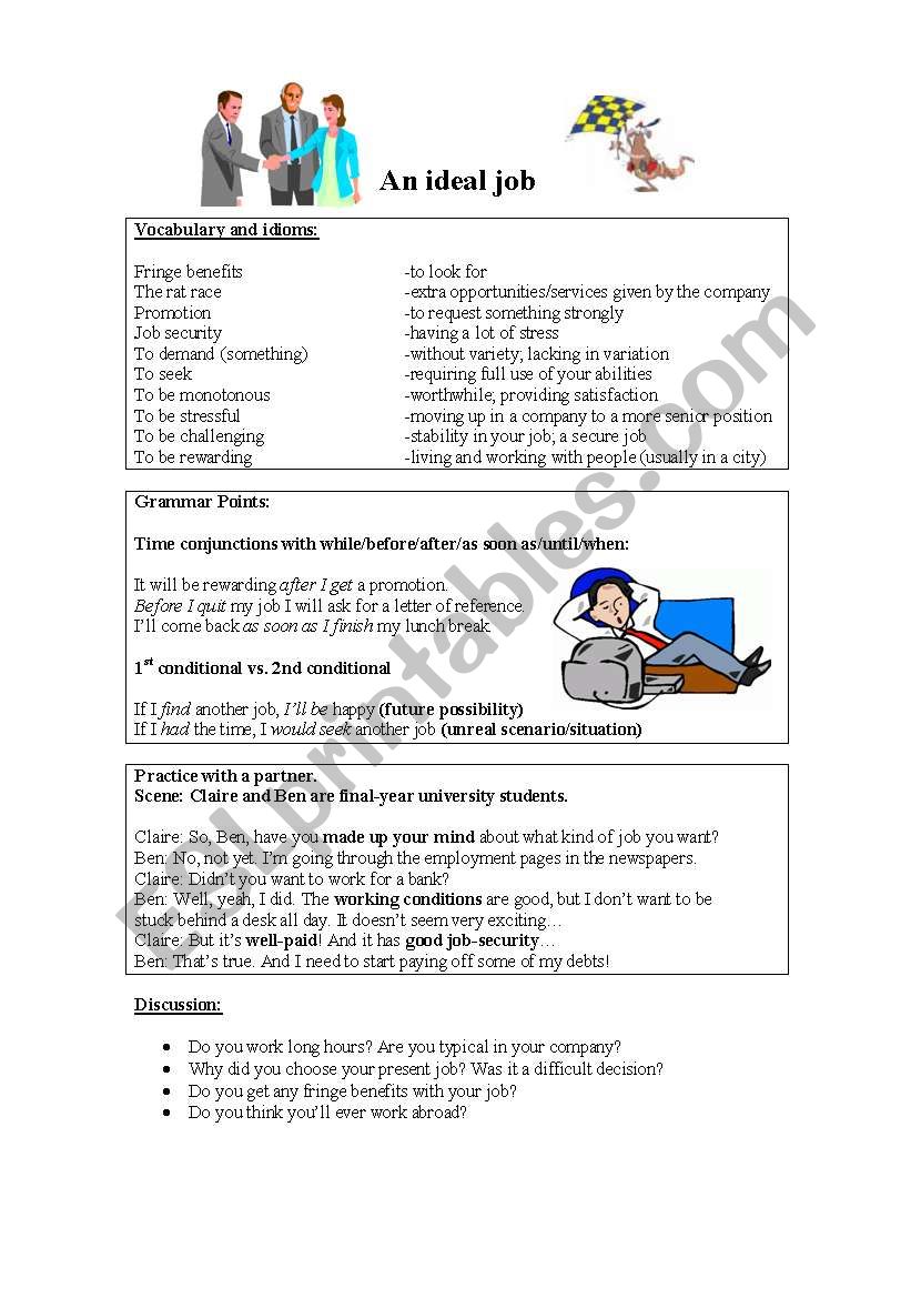 An Ideal Job worksheet
