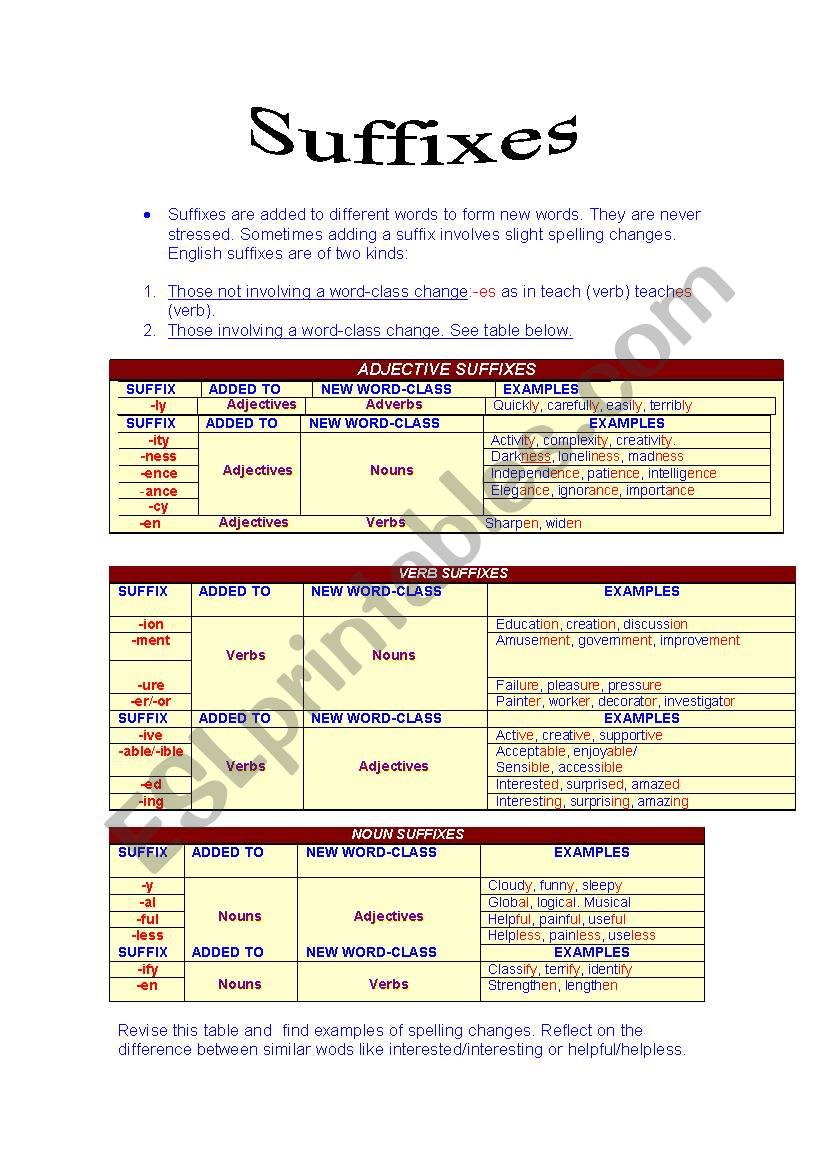 suffixxes worksheet