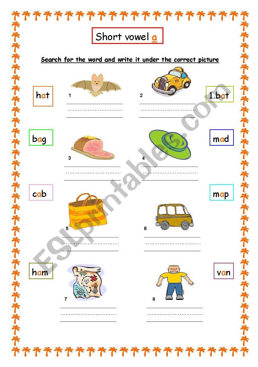 Short vowels (7 pages) worksheet