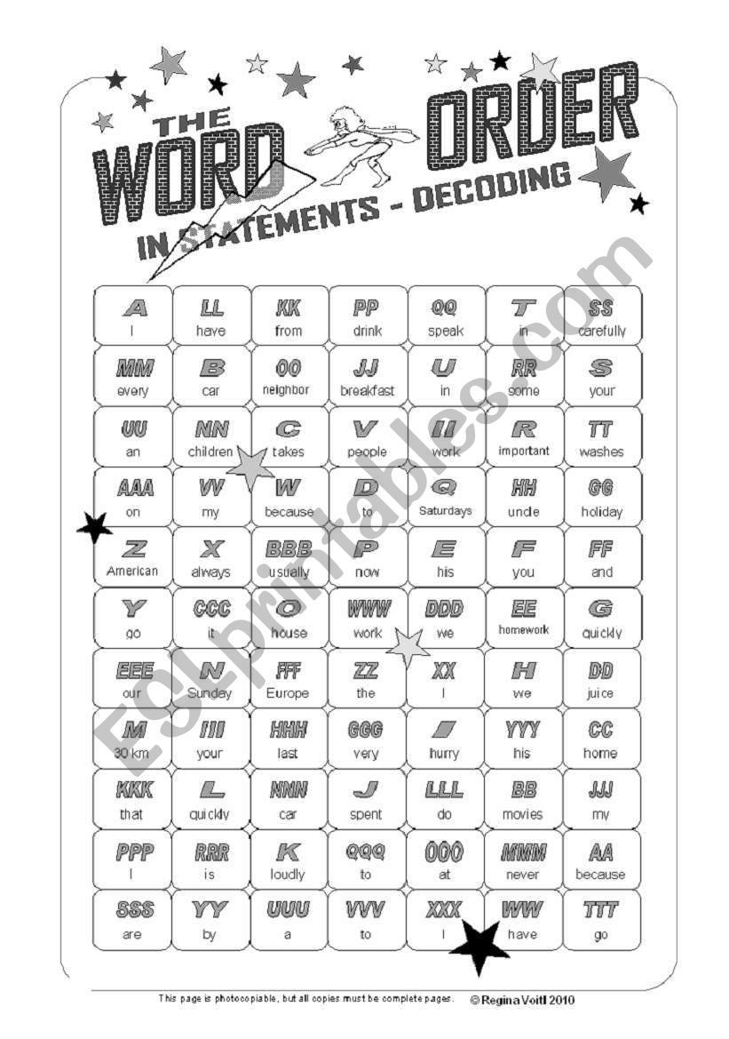 Alphabet Revision - Refresher / Word Order Decoding Activity