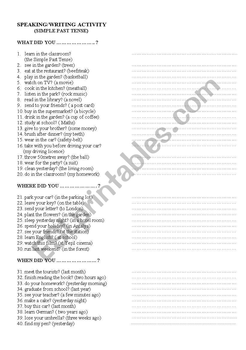 Speaking & Writing Activity worksheet