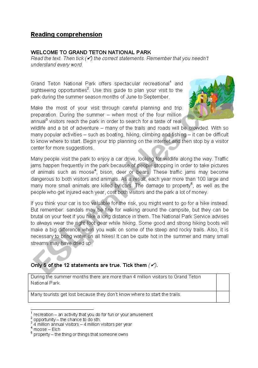 reading comprehension worksheet