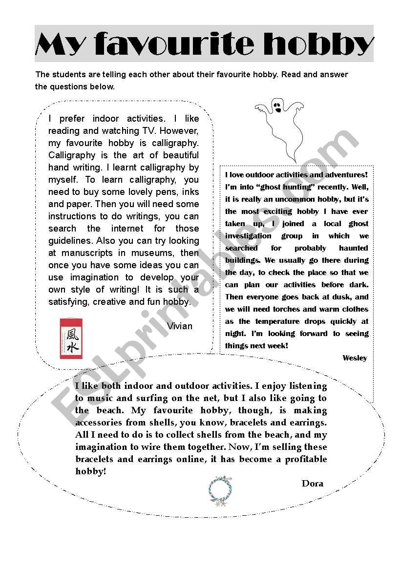 Hobby-comprehension exercise worksheet